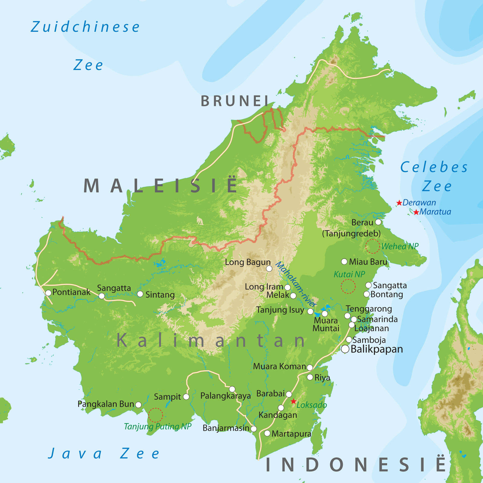 De kaart  van Kalimantan 